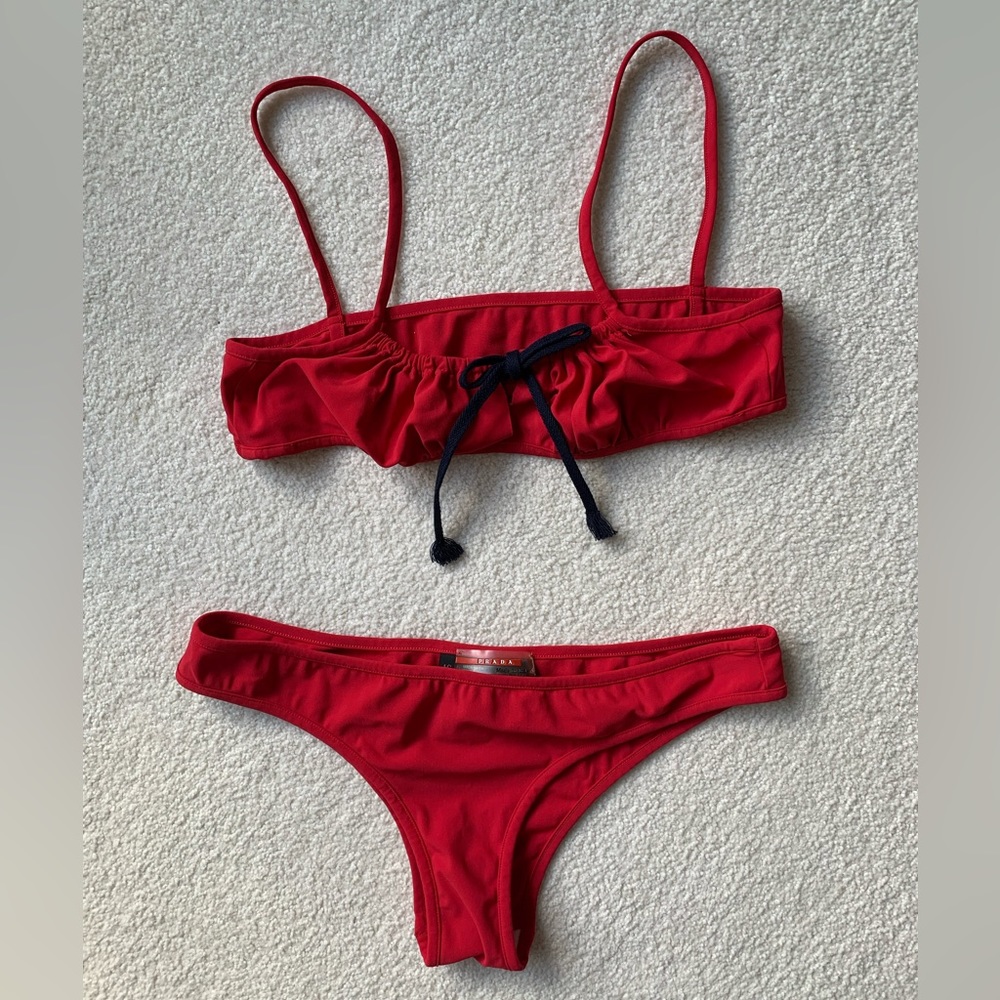 VINTAGE PRADA cherry red bikini with black tie front . Worn once for photoshoot